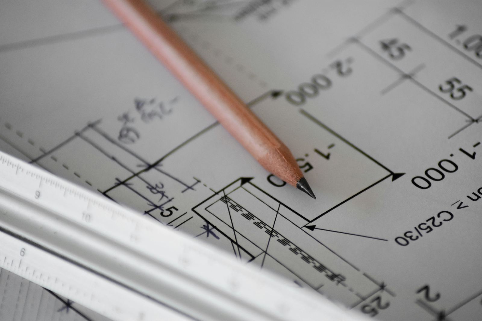 Close-up of a technical drawing with pencil